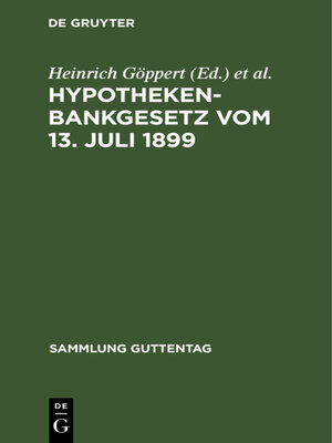 cover image of Hypothekenbankgesetz vom 13. Juli 1899